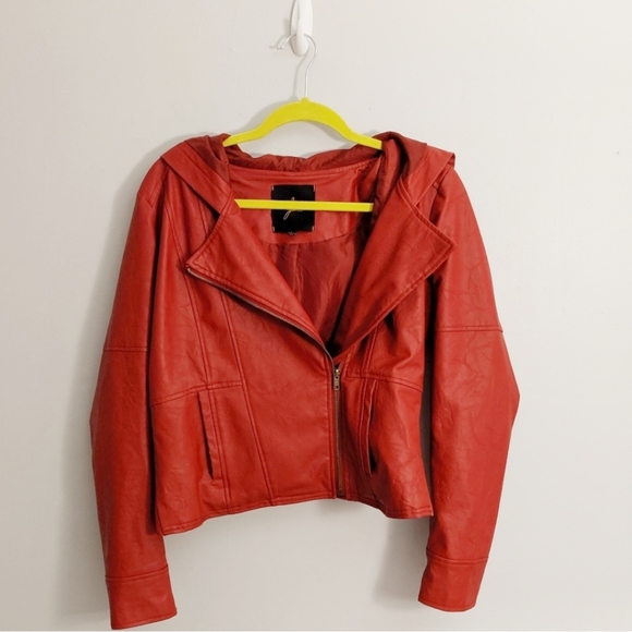 BB Dakota Jackets & Blazers - Jack by BB Dakota Faux Leather Red Hooded Jacket